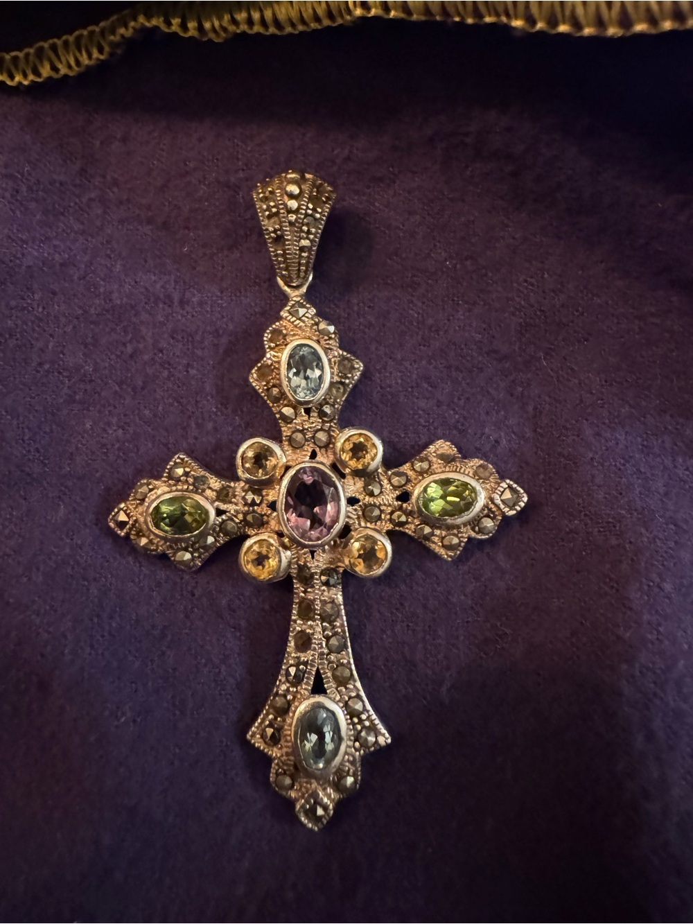 Sterling Cross Pendant with semi precious stones